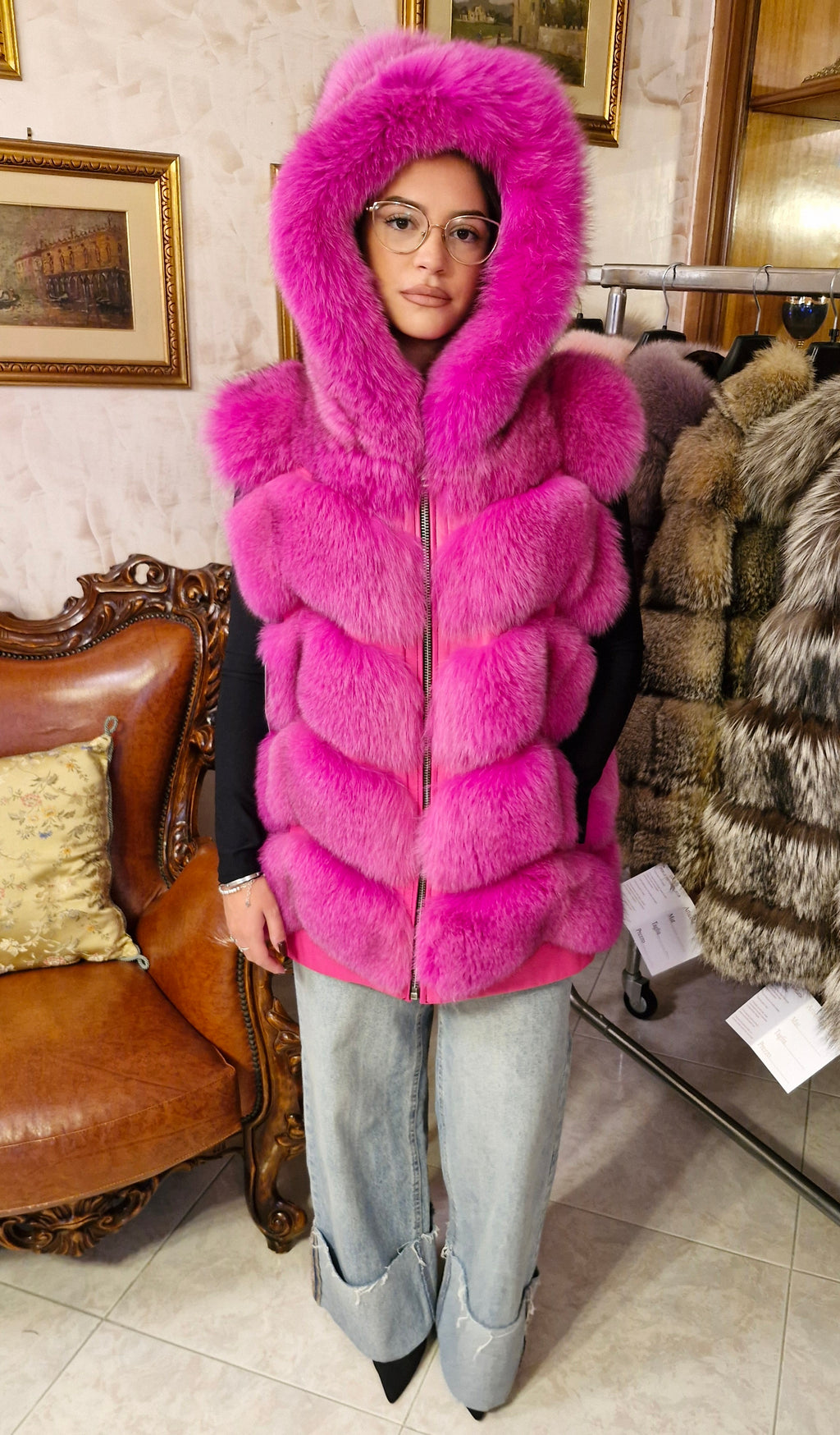Gilet smanicato pelliccia di volpe