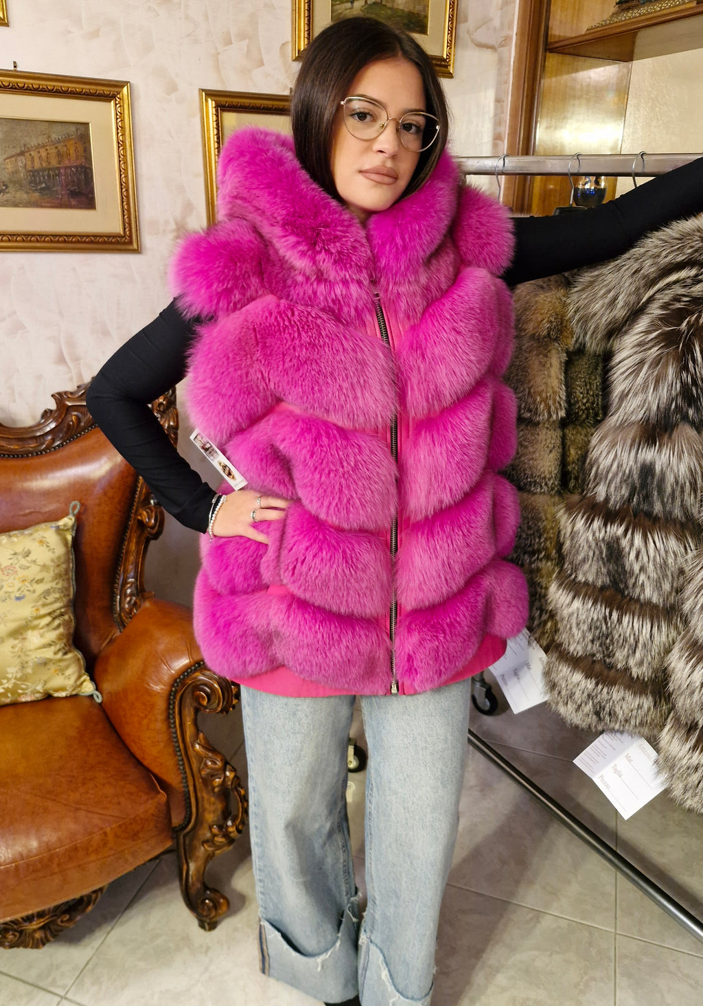 Gilet smanicato pelliccia di volpe