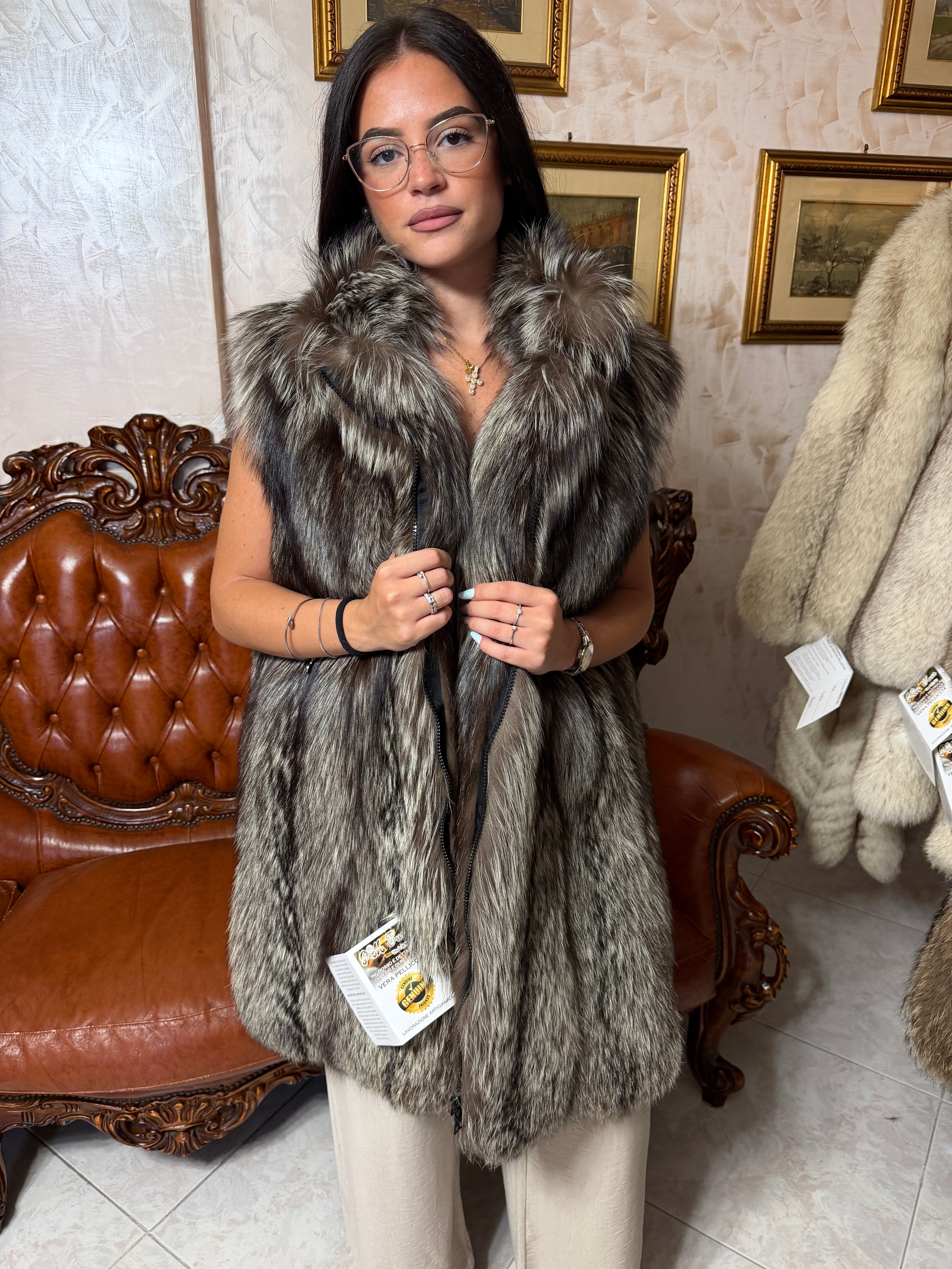 silver fox fur gilet