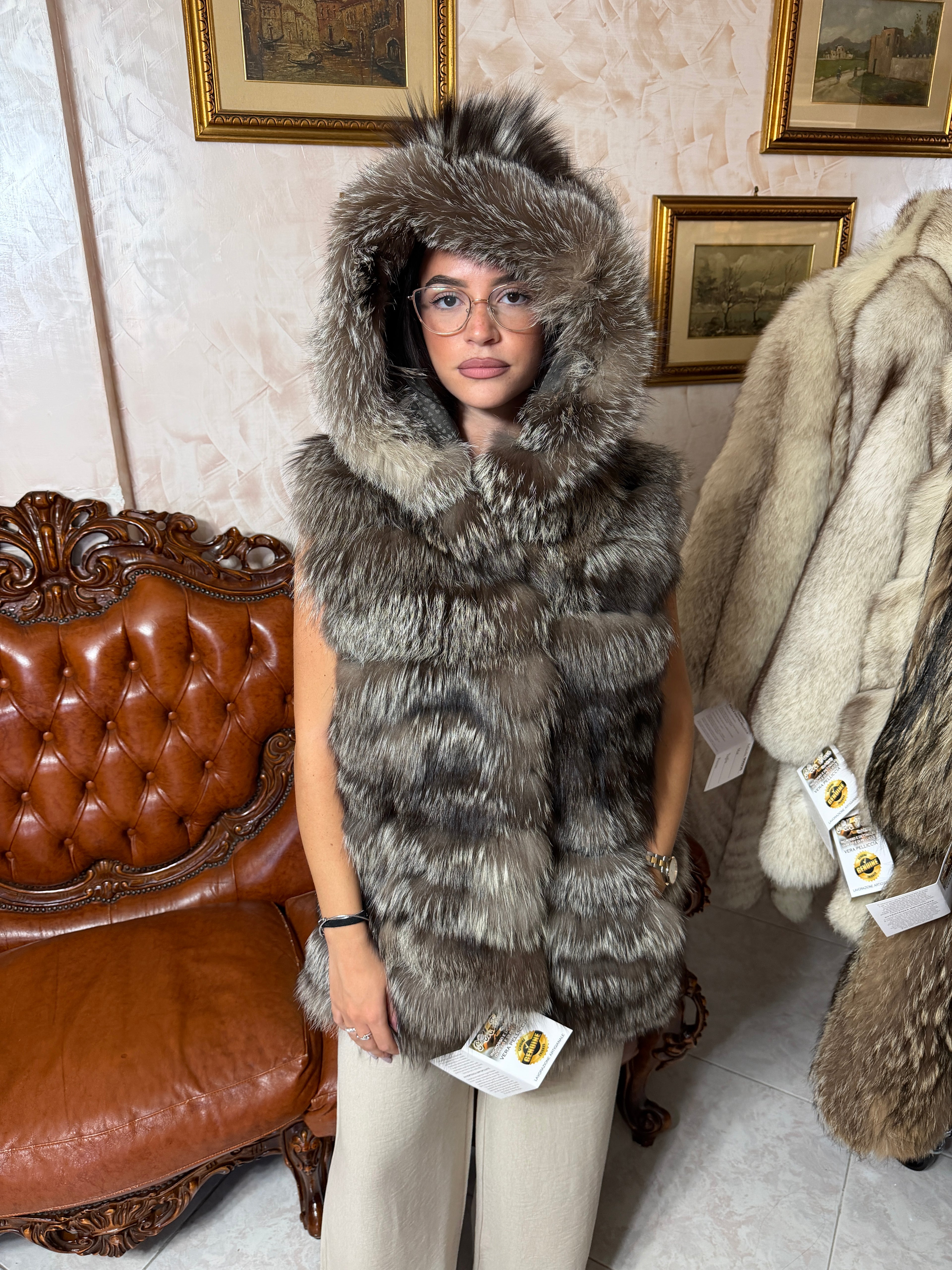 silver fox fur waistcoat