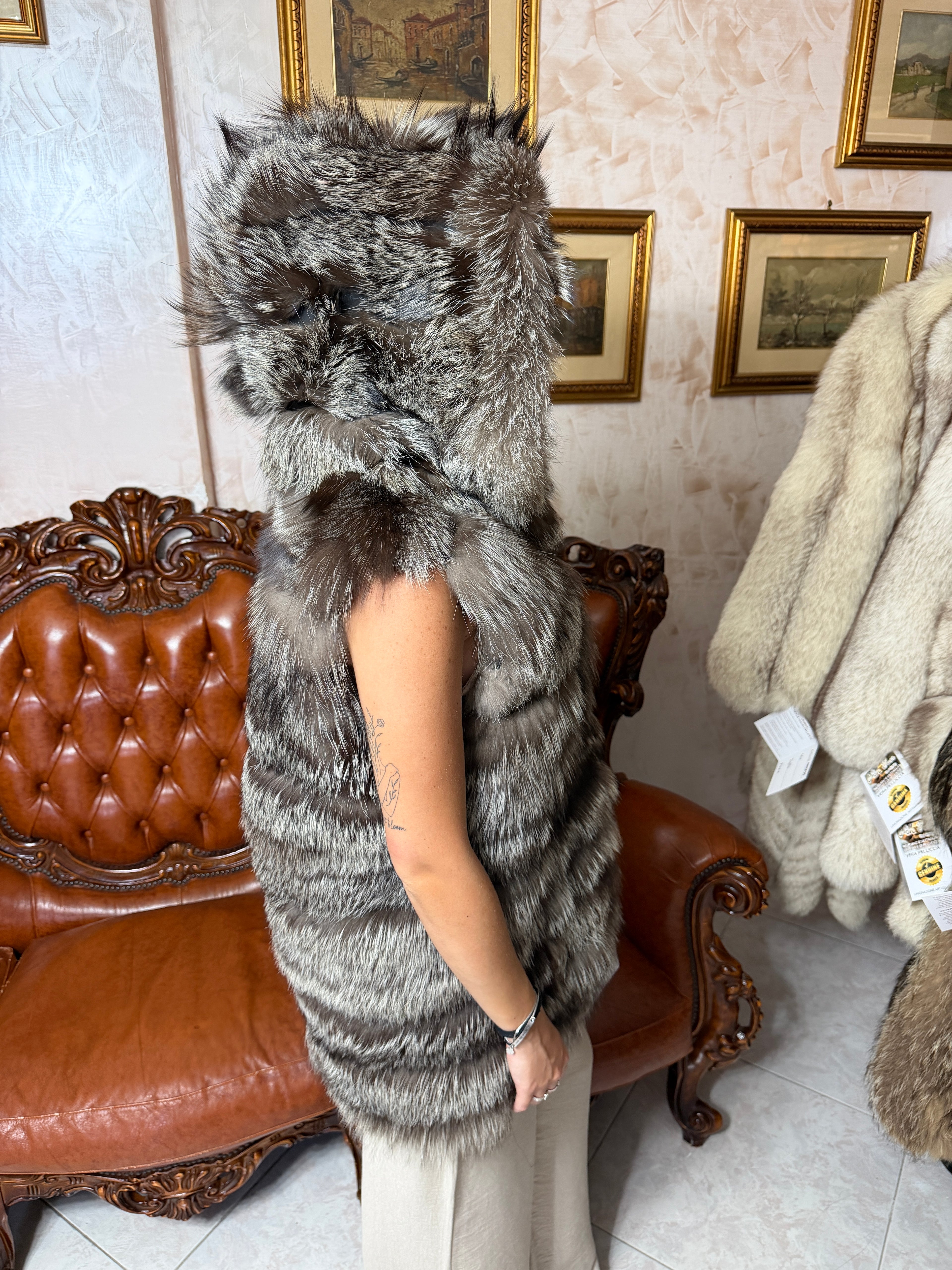 silver fox fur waistcoat