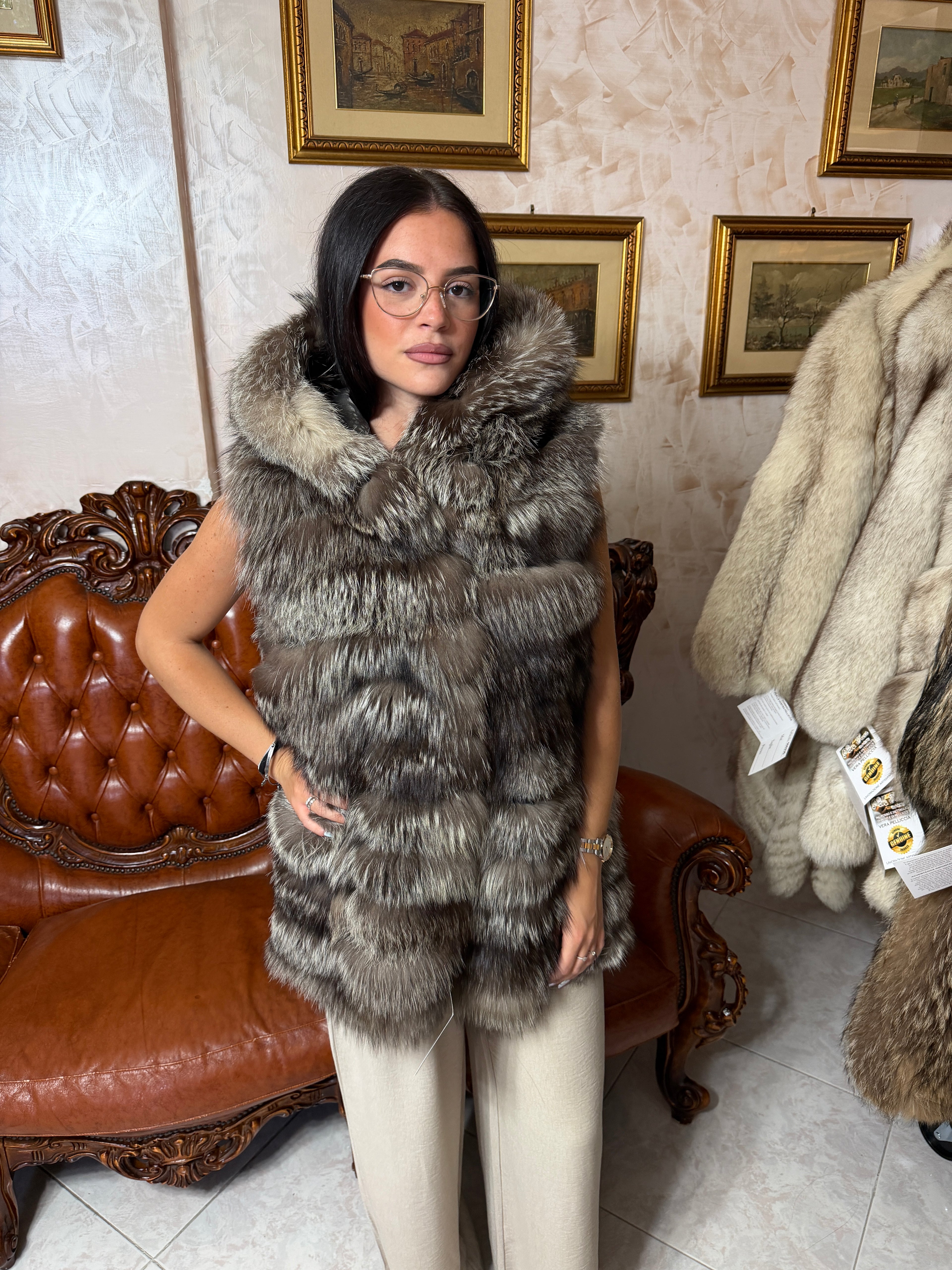 silver fox fur waistcoat