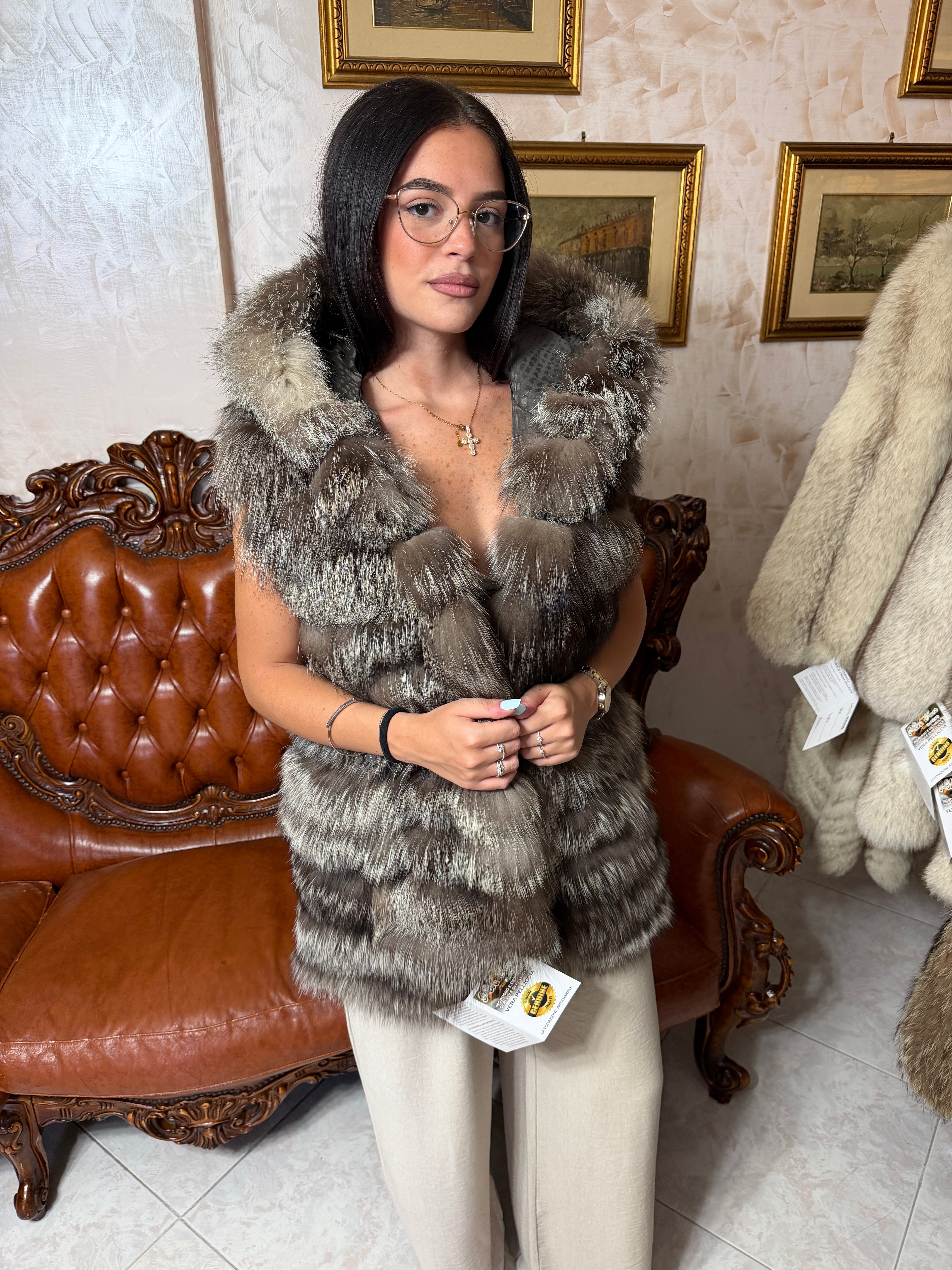 silver fox fur waistcoat