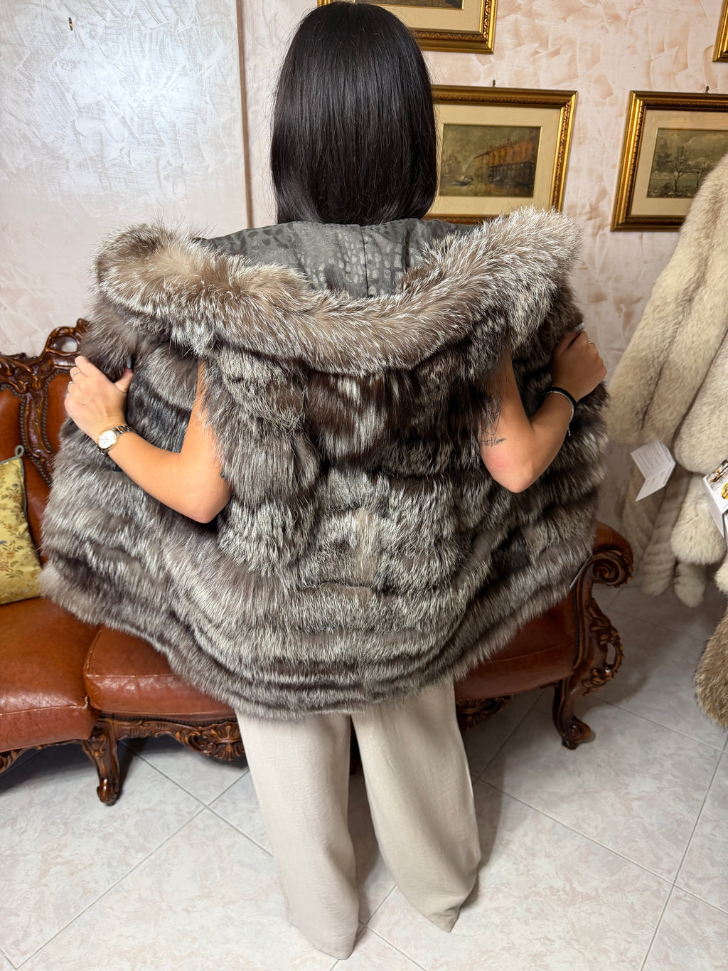 gillet pelliccia volpe argentata