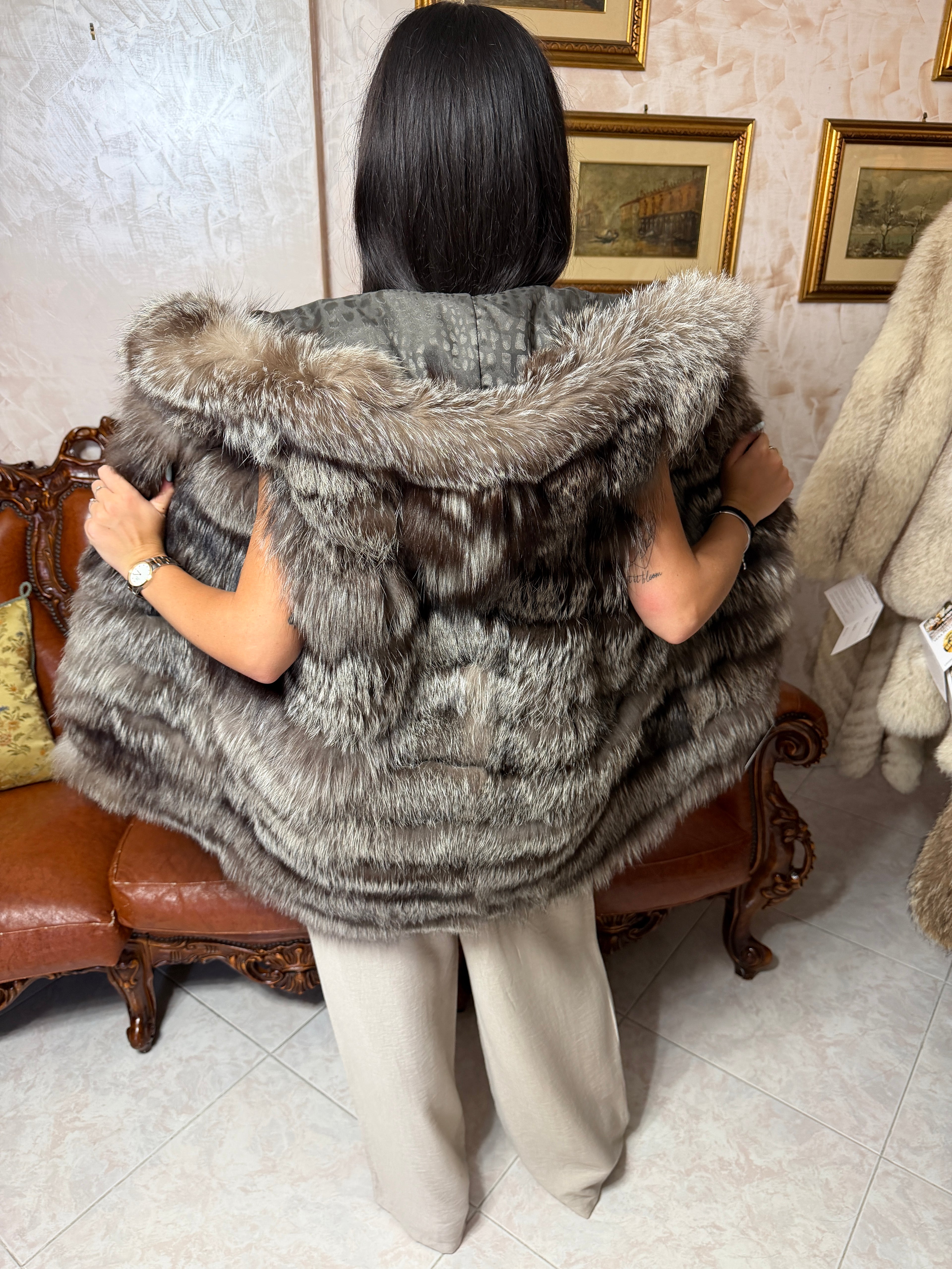 gillet pelliccia volpe argentata