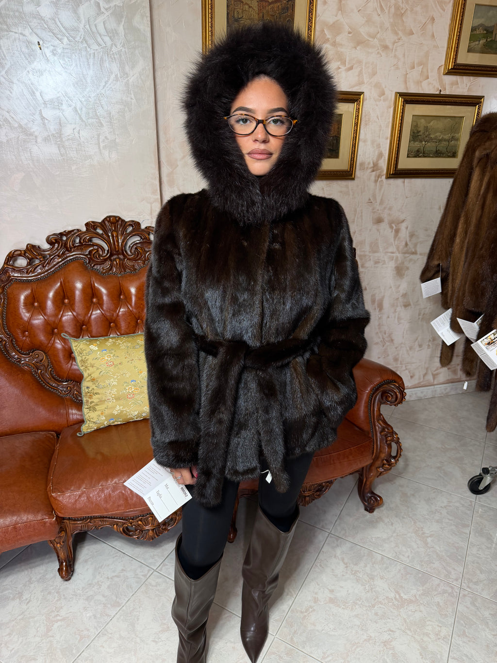 Mink fur bomber jacket