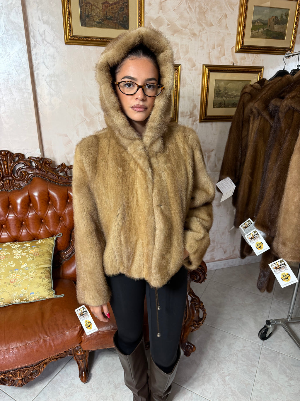 Mink fur bomber jacket