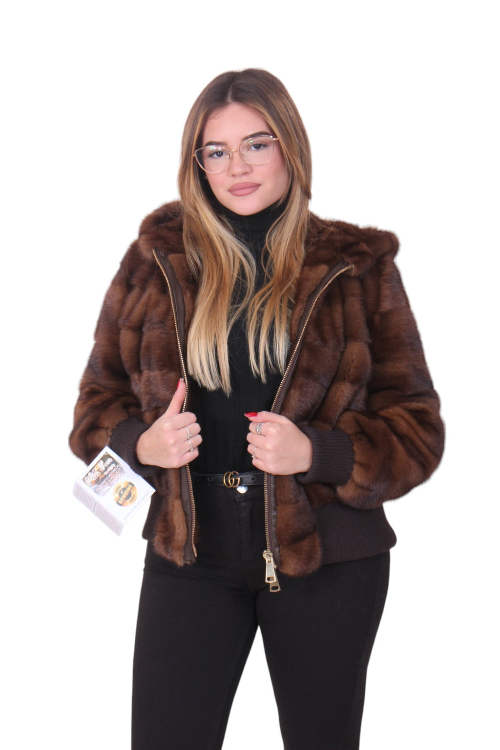 Mink fur bomber jacket