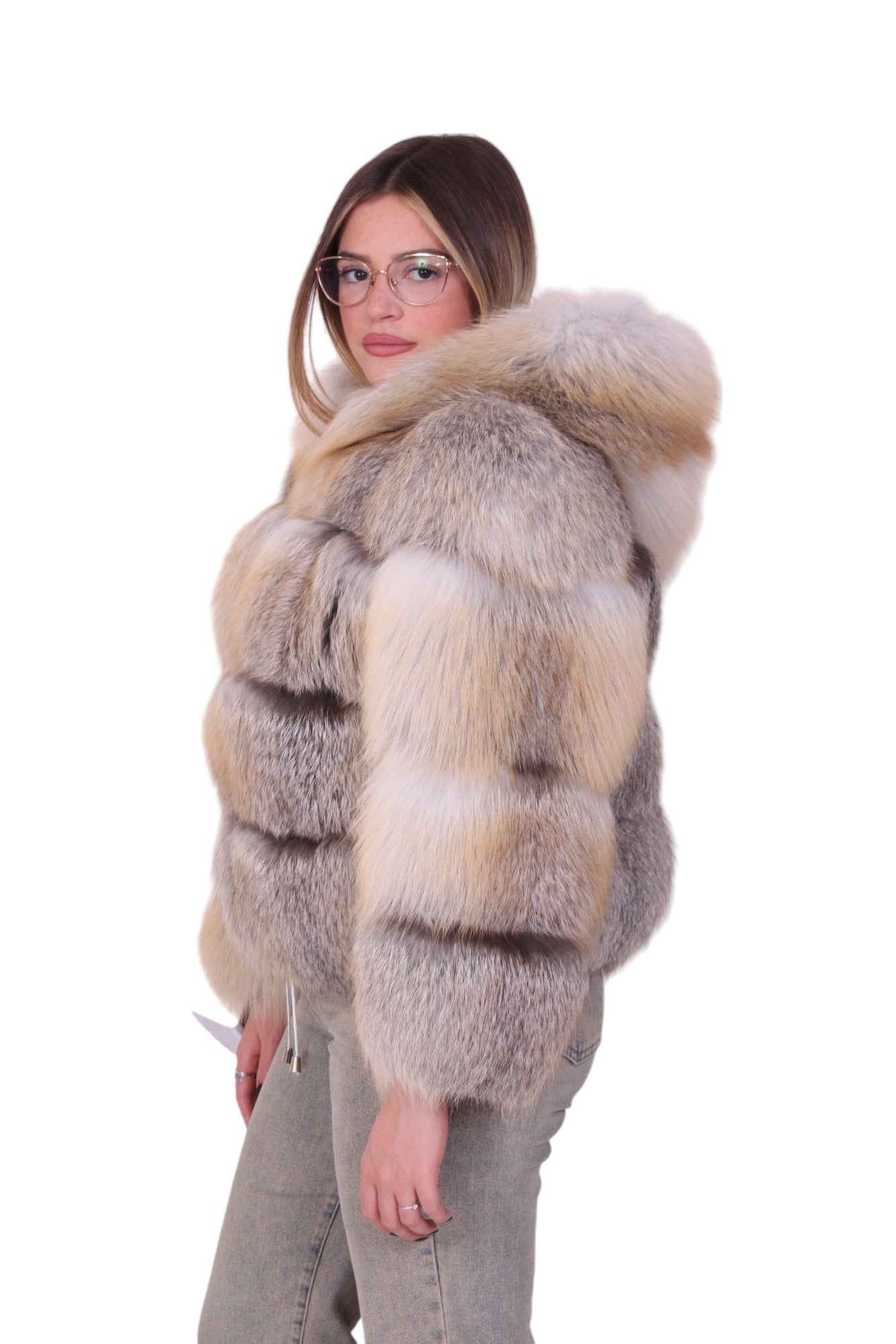 Golden fox fur bomber