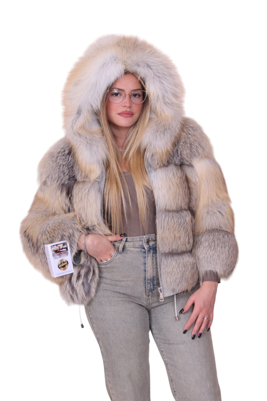 Golden fox fur bomber
