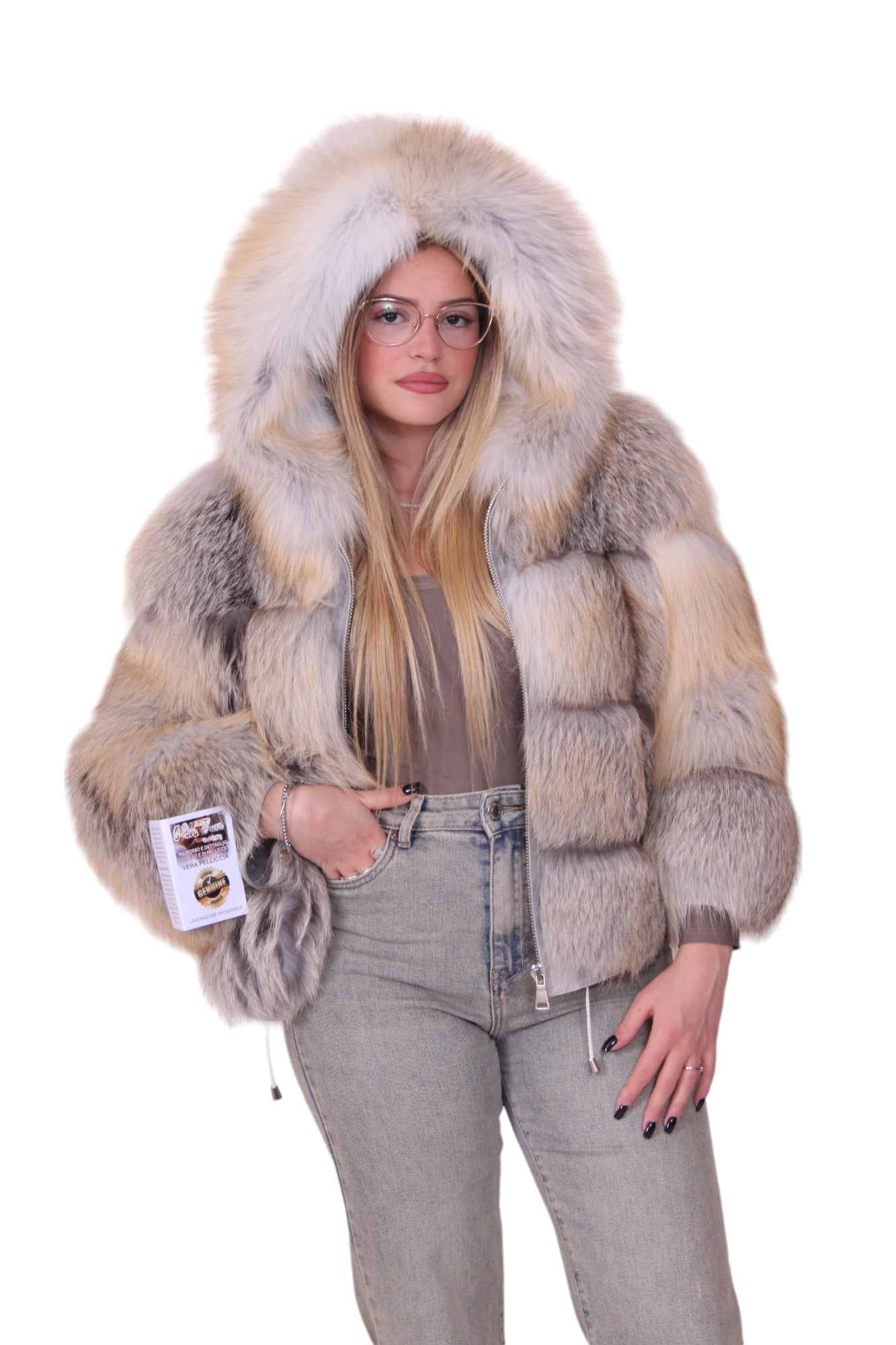 Golden fox fur bomber