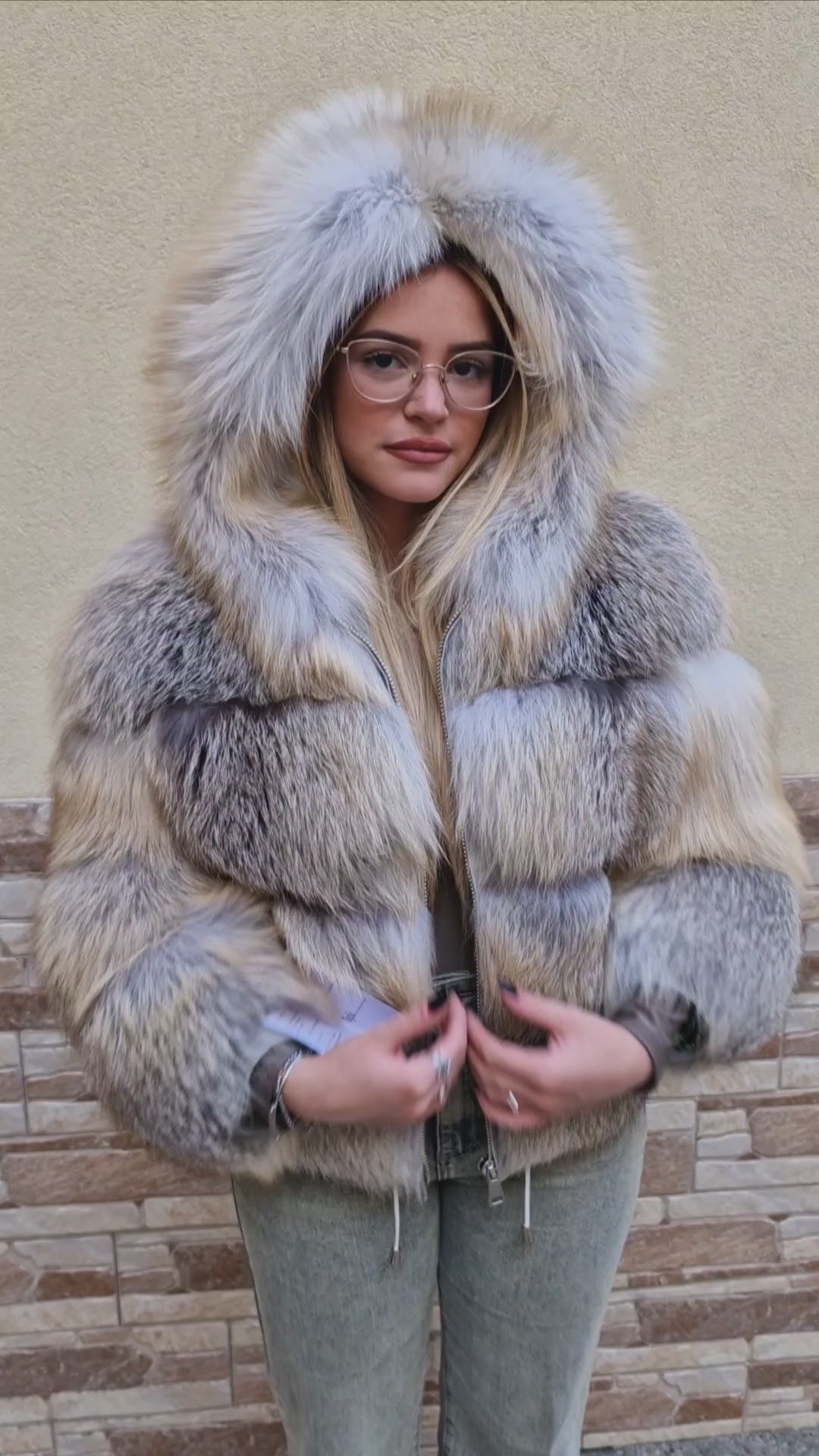 Golden fox fur bomber